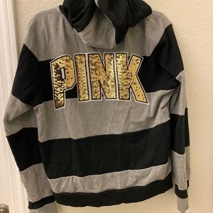 Victoria Secret Pink Sequin Stripped Full Zip